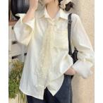 ブラウス シャツ 「春夏新作」チュールレースタイ付きソフトシャツ レディース