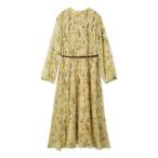 ワンピース プリーツ花柄ベルト付きワンピース