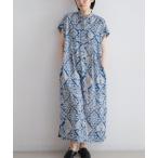 ワンピース ダイヤボタニカルプリント　バンドカラーワンピース