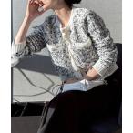 カーディガン ツイードライクニットジャケット/カーディガン レディース