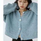 カーディガン メタルボタンクロップドミックスニットカーディガン レディース