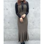 「junoah」 キャミソールワンピース MEDIUM カーキ レディース