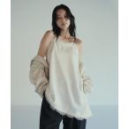 タンクトップ ノースリーブ サテンレースアシメキャミ レディース