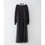 ワンピース 「2枚SET」Vネックニット＋チュールキャミワンピース