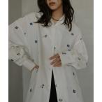 ブラウス シャツ 配色刺繍オープンカラーシャツ レディース