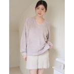 パジャマ ルームウェア Vネックニット×ショートパンツセットアップ レディース