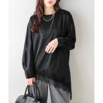 ブラウス シャツ アシンメトリー 裾レース サテンブラウス レディース