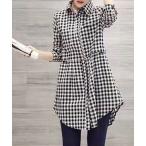 ブラウス シャツ ギンガムチェックチュニックシャツ レディース