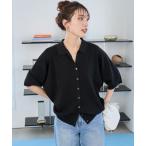 カーディガン 限定展開　ポロ衿 半袖 ニット ボタン カーディガン レディース