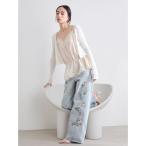 ジーンズ デニム デニムパンツ フラワーエンブロイダリーデニムパンツ レディース