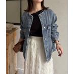 デニムジャケット gジャン ノーカラーフリンジGジャン レディース