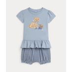 ベビー ドッグプリント コットン Tシャツ ＆ ギンガム ブルマー