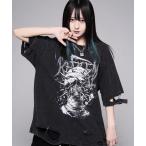 tシャツ 「REFLEM/レフレム」安ピン付きダメージTシャツ/ハーフスリーブカットソー レディース メンズ