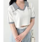 「Heather」 半袖ポロシャツ FREE ホワイト×グレー レディース