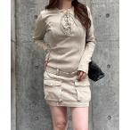 ワンピース レースアップリブミリタリーワンピース