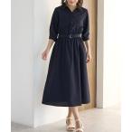 ショッピングミモレ丈 シャツワンピース ６分袖シャツワンピース