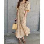 「LAUIR」 半袖ワンピース LARGE ベージュ レディース