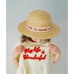 ショッピングストローハット 帽子 ハット ロゴリボンストローハット キッズ 子供 男の子 女の子