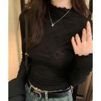 tシャツ フラワージャガード シアーハイネックニットトップス レディース