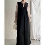 ワンピース 深Vネックフロントタック ロングジャンパースカートワンピース