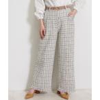 ショッピングフリンジ パンツ ツイードストレートパンツ フリンジヘム ハイウエスト セットアップ対応 レディース