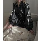 レザージャケット ライダース アソート配色リボントラックジャケット レディース