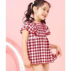 水着 「UVカット」シャーリングフリルワンピース水着_ジュニア対応 キッズ 子供 女の子