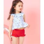  купальный костюм [WEB ограничение /UV cut ] оборка pe слива раздельный купальный костюм Kids ребенок девочка 