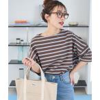 ショッピングオレンジ tシャツ 限定展開　ボートネック バスク ボーダー 半袖 Tシャツ レディース