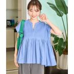 ショッピングラベンダー ブラウス シャツ 限定展開　ダイヤ 刺繍 フリル ノースリーブ ブラウス レディース