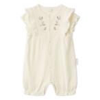 ベビー服 ロンパース リブフラワー刺繍ロンパース／オーガニックコットン