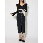 ワンピース 配色ペプラムタイトニットワンピース　春服