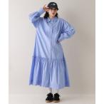 シャツワンピース ボリュームスリーブ/ストライプシャツワンピース