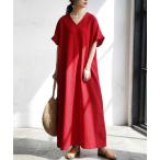 ワンピース リネンタッチ フレンチスリーブ ワンピース