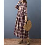 シャツワンピース チェック柄×ギャザーウエストシャツワンピース