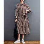 シャツワンピース ストライプシャツワンピース