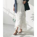 スカート 「セットアップ可・トレンドレーススカート」チュール刺繍フリルマキシスカート