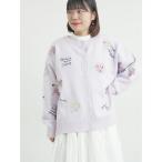 カーディガン 花+ロゴ総柄刺繍カーディガン レディース