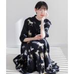 ワンピース ホース柄アシメ切替ワンピース