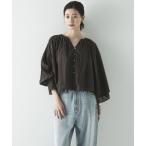 ブラウス シャツ コットンボイルギャザーショートブラウス レディース