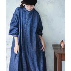 ワンピース 雨つぶ刺繍のデニムワンピース