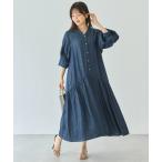 シャツワンピース シアーデニムギャザーワンピース