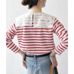 tシャツ SHIPS any:「洗濯機可能」マリンボーダー レース 襟 プルオーバー レディース