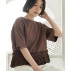 tシャツ プリーツデザインドッキングトップス レディース