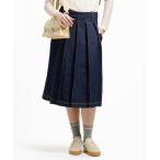 スカート アシンメトリーデニムプリーツラップスカート