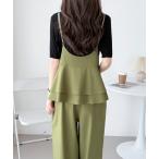 サロペット オーバーオール バックフリルVネックオーバーオールサロペットパンツ レディース