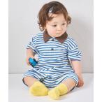 ベビー服 ロンパース 「リンクコーデ」「さらっとワッフル」「ベビー」ボーダー ポロ 半袖ロンパース