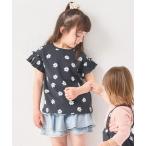 tシャツ 「リンクコーデ」「さらっとワッフル」ガールズ 袖フリル 総柄 半袖Tシャツ キッズ 子供服 女の子