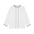 ブラウス シャツ ストレッチジョーゼット 配色クルーネック タックブラウス 七分袖 レディース レディース