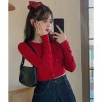 カーディガン 「EIZZ/アイズ」クロップド丈 フロントボタン ショート丈 スリム ニットカーディガン レディース